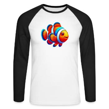 Clownfisch - Unisex Baseballshirt langarm - Weiß/Schwarz - Vorne - Nik (191cm)
