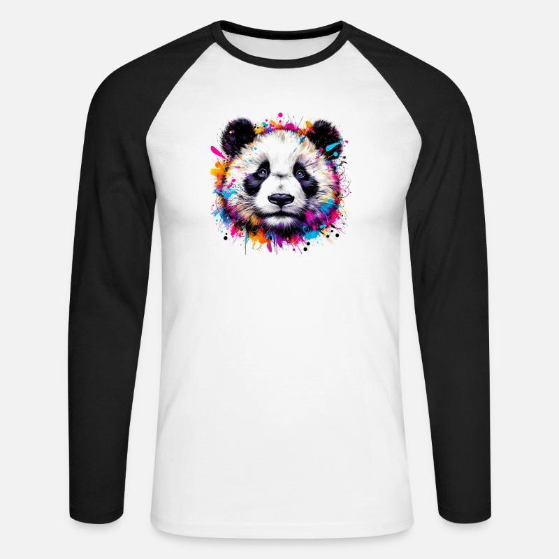 Panda - Unisex Baseballshirt langarm - Weiß/Schwarz