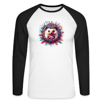 Hérisson - T-shirt baseball manches longues Homme - blanc/noir - Devant - Nik (191cm)