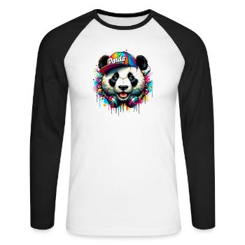 Panda DJ Deejay mit Kopfhörern hört Musik - Unisex Baseballshirt langarm - Weiß/Schwarz - Vorne - Nik (191cm)