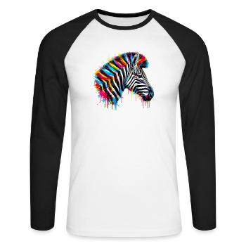 Zebra - Unisex Baseballshirt langarm - Weiß/Schwarz - Vorne - Nik (191cm)