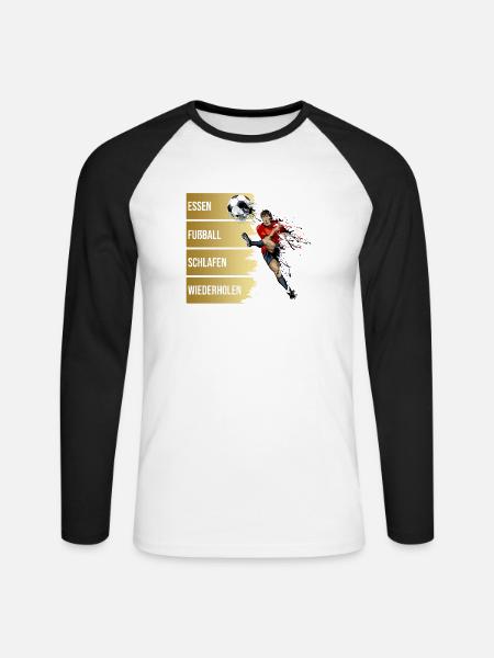 Essen - Fußball - Schlafen - Wiederholen - Unisex Baseballshirt langarm - Weiß/Schwarz