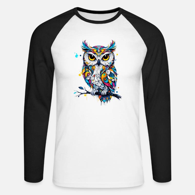 Eule - Unisex Baseballshirt langarm - Weiß/Schwarz