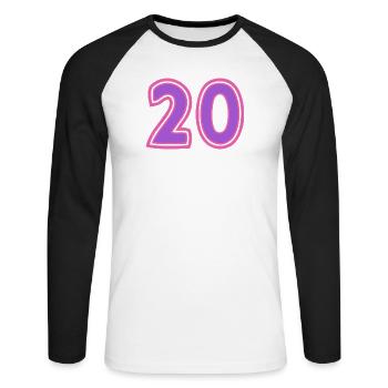 20. 20 YEARS. 20th ANNIVERSARY. 20TH ANNIVERSARY. - Unisex Long Sleeve Baseball T-Shirt - white/black - Front - Nik (191cm)