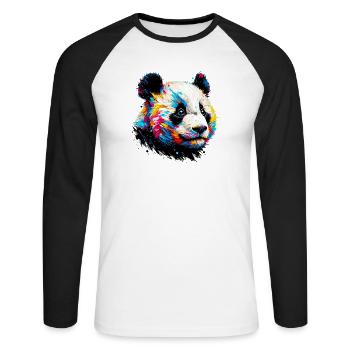 Panda - Unisex Baseballshirt langarm - Weiß/Schwarz - Vorne - Nik (191cm)