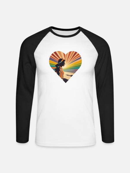 Regenbogen Retro, Frau im Herz , Einzigarting - Unisex Baseballshirt langarm - Weiß/Schwarz