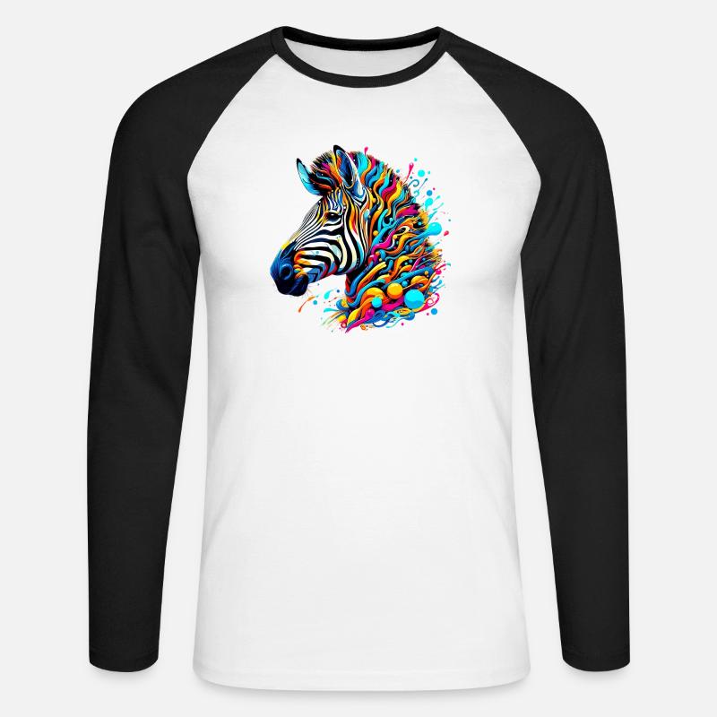 Zebra - Unisex Baseballshirt langarm - Weiß/Schwarz