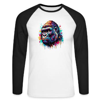Gorille - T-shirt baseball manches longues Homme - blanc/noir - Devant - Nik (191cm)