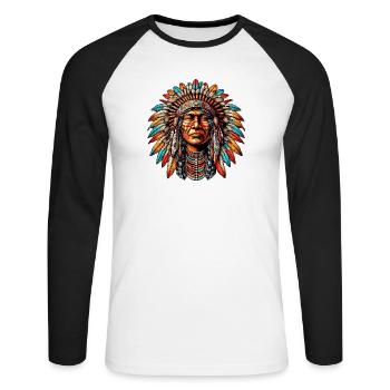 Amérindien Peau rouge d’Amérique - T-shirt baseball manches longues Homme - blanc/noir - Devant - Nik (191cm)