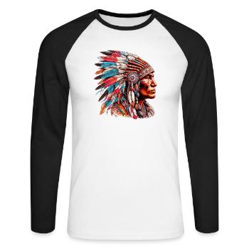 Amérindien Peau rouge d’Amérique - T-shirt baseball manches longues Homme - blanc/noir - Devant - Nik (191cm)