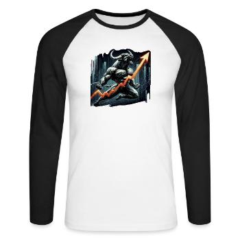 Finance Actions Taureau Wall Street Cadeau - T-shirt baseball manches longues Homme - blanc/noir - Devant - Nik (191cm)