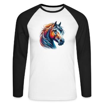 Cheval - T-shirt baseball manches longues Homme - blanc/noir - Devant - Nik (191cm)