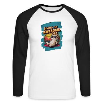 Live Chill Badass Katze - Unisex Baseballshirt langarm - Weiß/Schwarz - Vorne - Nik (191cm)