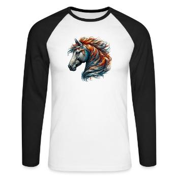 Cheval - T-shirt baseball manches longues Homme - blanc/noir - Devant - Nik (191cm)