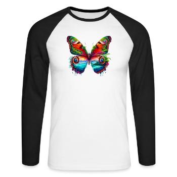 Schmetterling - Unisex Baseballshirt langarm - Weiß/Schwarz - Vorne - Nik (191cm)