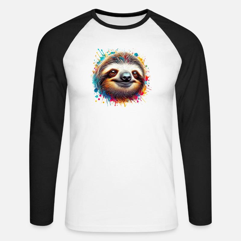 Faultier - Unisex Baseballshirt langarm - Weiß/Schwarz