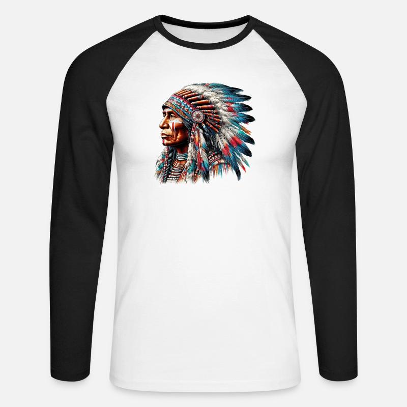 Indiano d'America Pellerossa Americano - Maglia da baseball a manica lunga da uomo - bianco/nero