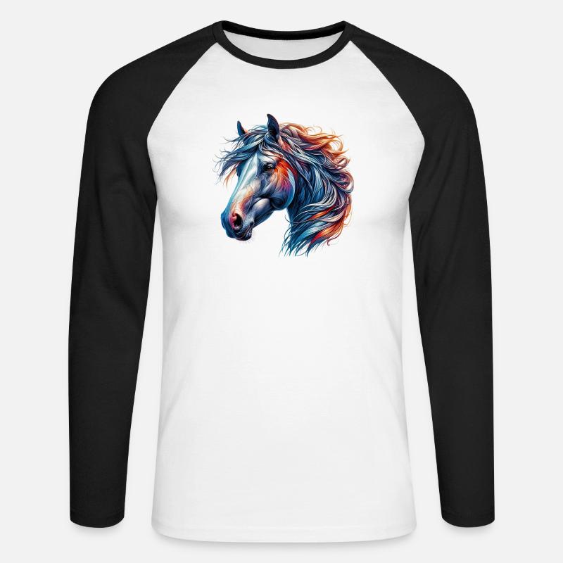 Pferd - Unisex Baseballshirt langarm - Weiß/Schwarz