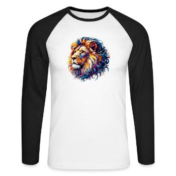 Löwe - Unisex Baseballshirt langarm - Weiß/Schwarz - Vorne - Nik (191cm)
