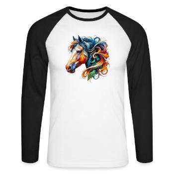 Pferd - Unisex Baseballshirt langarm - Weiß/Schwarz - Vorne - Nik (191cm)