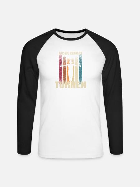 Alles was ich brauche Turnen - Unisex Baseballshirt langarm - Weiß/Schwarz
