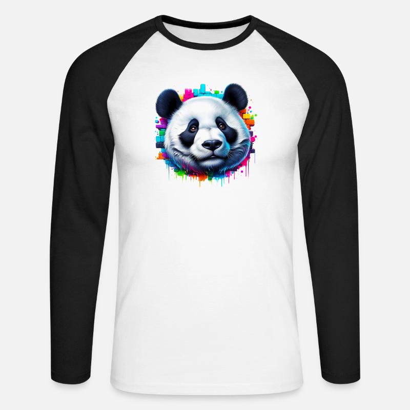 Panda - Unisex Baseballshirt langarm - Weiß/Schwarz