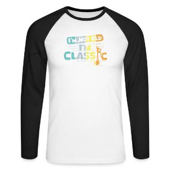 Rétro Musique Classique Dictons Drôles Vintage - T-shirt baseball manches longues Homme - blanc/noir - Devant - Nik (191cm)