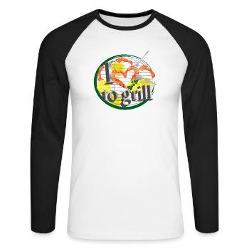 A barbecue with lemons and prawns in the shape of a heart - Unisex Long Sleeve Baseball T-Shirt - white/black - Front - Nik (191cm)