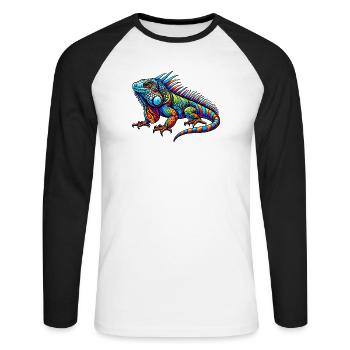 Leguan - Unisex Baseballshirt langarm - Weiß/Schwarz - Vorne - Nik (191cm)