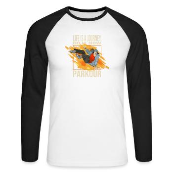 Life is a journey - Do it now - Parkour - Unisex Baseballshirt langarm - Weiß/Schwarz - Vorne - Nik (191cm)