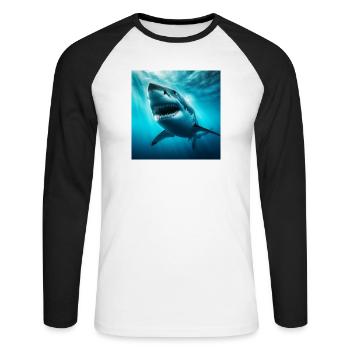 Weißer Hai - Unisex Baseballshirt langarm - Weiß/Schwarz - Vorne - Nik (191cm)