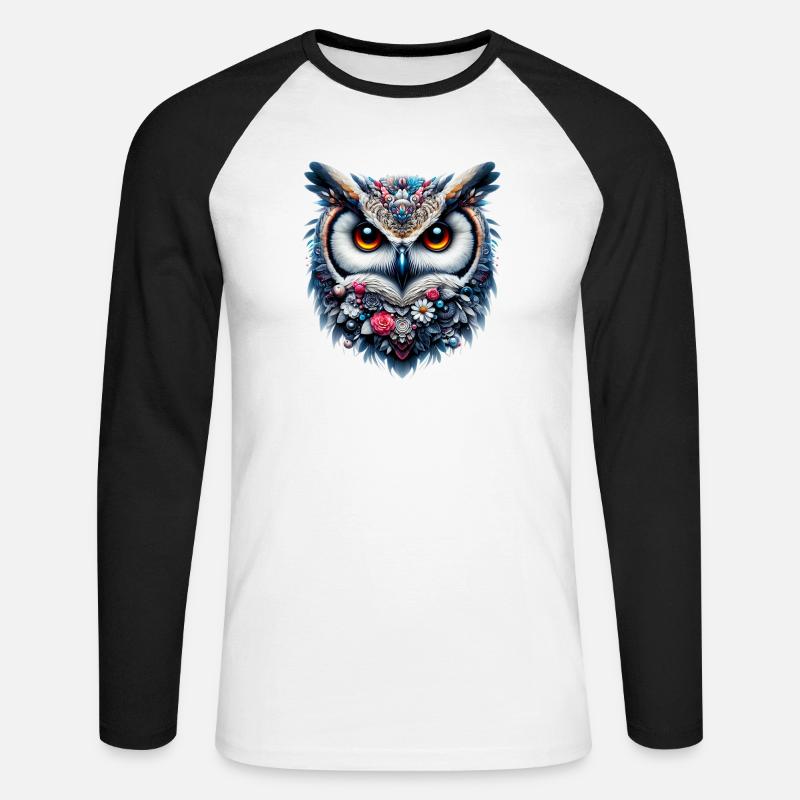 Eule - Unisex Baseballshirt langarm - Weiß/Schwarz