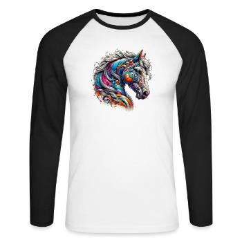 Cheval - T-shirt baseball manches longues Homme - blanc/noir - Devant - Nik (191cm)