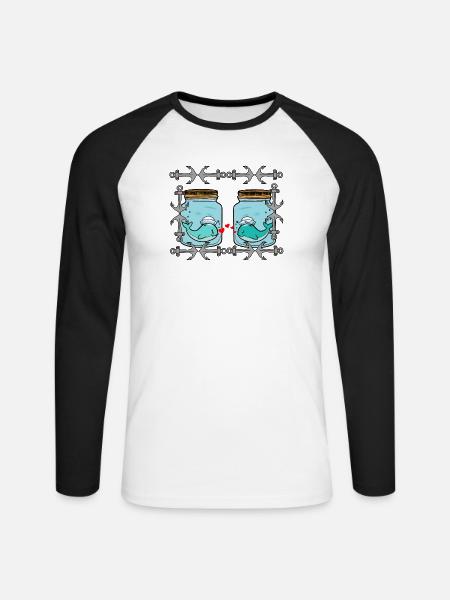 Wal Fische Vallentin Liebe Partnerschaft Herzen - Unisex Baseballshirt langarm - Weiß/Schwarz