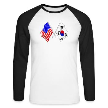 Drapeau des États-Unis et drapeau de la Corée du Sud - T-shirt baseball manches longues Homme - blanc/noir - Devant - Nik (191cm)