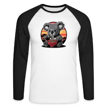 Funny Koala Bear Ramen Noodles Koala Bear Koala - Unisex Long Sleeve Baseball T-Shirt - white/black - Front - Nik (191cm)