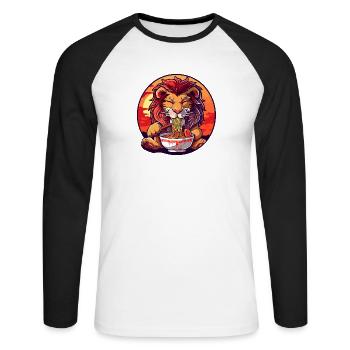 Funny Lion Ramen Noodles Japan Animal Lion - Unisex Long Sleeve Baseball T-Shirt - white/black - Front - Nik (191cm)