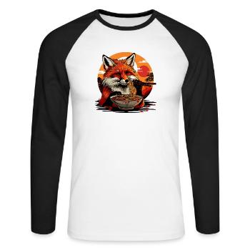 Fox Ramen Noodles Japan Vintage Retro Foxes - Unisex Long Sleeve Baseball T-Shirt - white/black - Front - Nik (191cm)