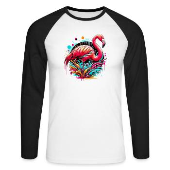 Flamingo - Unisex Baseballshirt langarm - Weiß/Schwarz - Vorne - Nik (191cm)