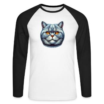British Shorthair Cat - Unisex Long Sleeve Baseball T-Shirt - white/black - Front - Nik (191cm)