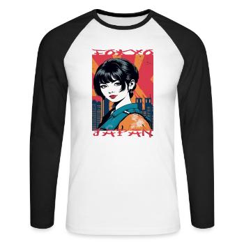 Tokyo Japan - Unisex Baseballshirt langarm - Weiß/Schwarz - Vorne - Nik (191cm)