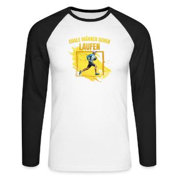 Coole Männer gehen Laufen - Unisex Baseballshirt langarm - Weiß/Schwarz - Vorne - Nik (191cm)