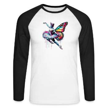 Ballerine avec des ailes de papillon papillons tutu - T-shirt baseball manches longues Homme - blanc/noir - Devant - Nik (191cm)