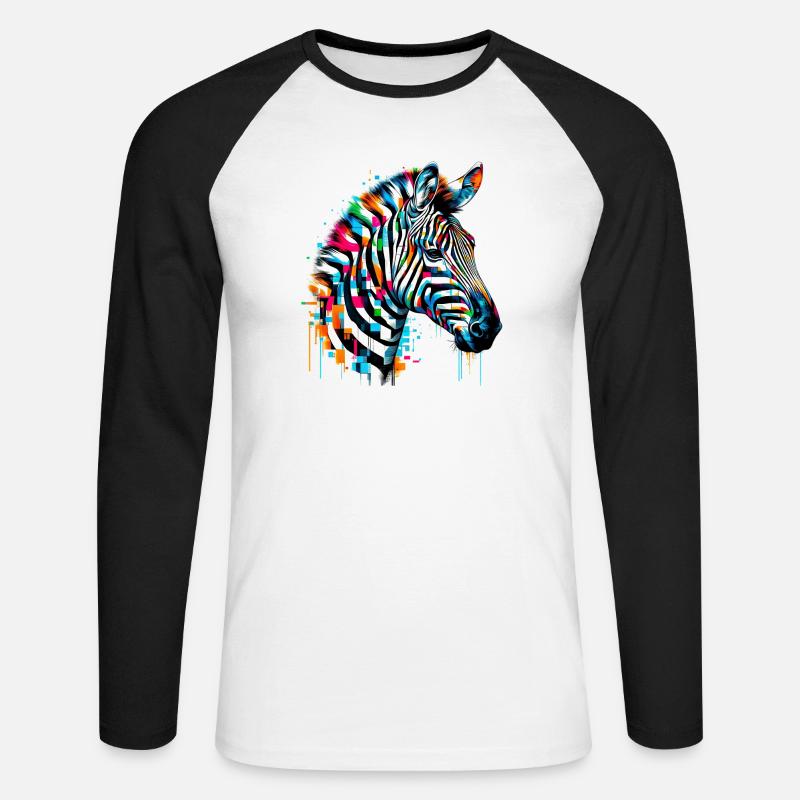 Zebra - Unisex Baseballshirt langarm - Weiß/Schwarz