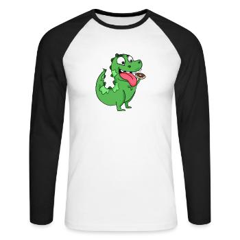 Donut dinosaure à motif Dino - T-shirt baseball manches longues Homme - blanc/noir - Devant - Nik (191cm)
