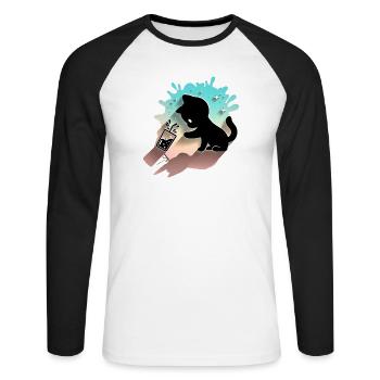 Kawaii Cat with Bubble Tea Cute Sweet Kitty - Unisex Long Sleeve Baseball T-Shirt - white/black - Front - Nik (191cm)