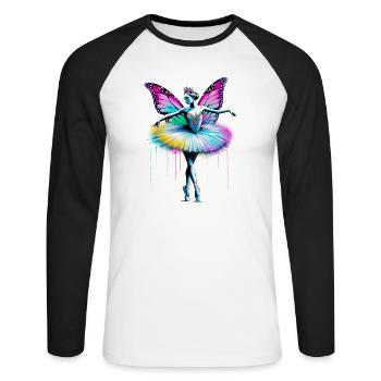 Ballerine avec des ailes de papillon papillon tutu - T-shirt baseball manches longues Homme - blanc/noir - Devant - Nik (191cm)