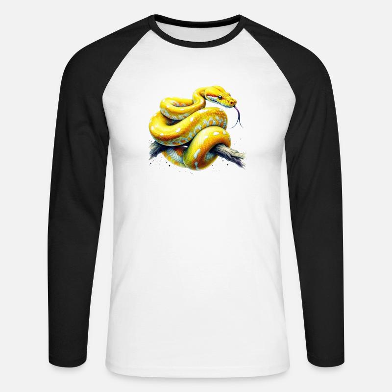 Gelbe Python - Unisex Baseballshirt langarm - Weiß/Schwarz