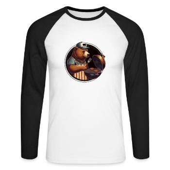 Master of the Grill – GrillBär Papa Grillmeister - Unisex Baseballshirt langarm - Weiß/Schwarz - Vorne - Nik (191cm)
