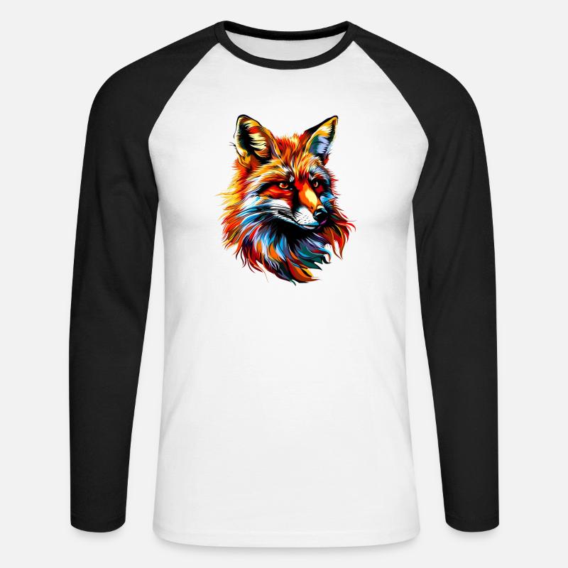 Fox Pop Art Farverige Fox Lover Red Fox Fox Foxes - Langærmet herre-baseballshirt - hvid/sort